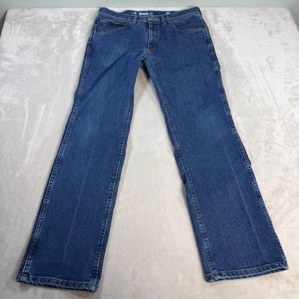 Wrangler Cowboy Cut Slim Fit Jeans Mens 33x32 Blue Cotton Stretch 36MAVMR Denim